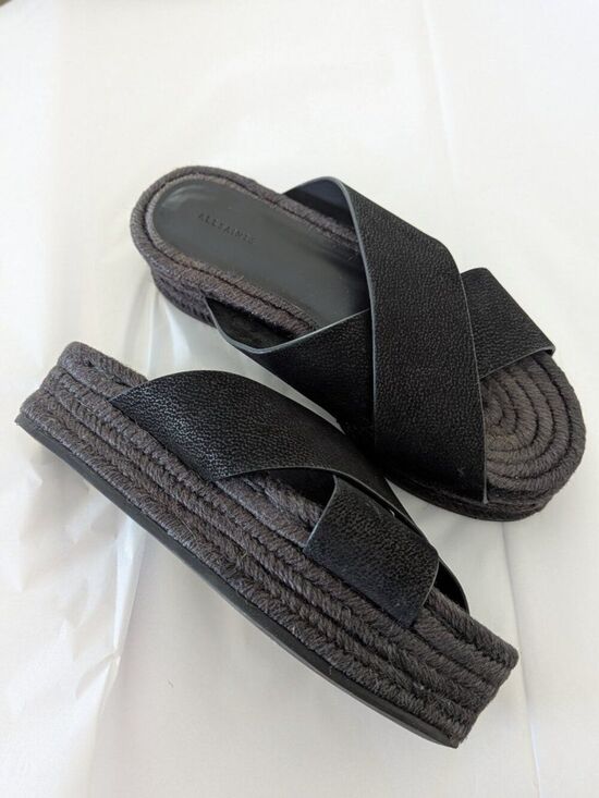 All Saints Shoes - AllSaints Harlem Black Leather Platform Espadrille Sandals